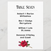 Red Rose Wedding Table Number Name List Card プログラム (裏面)