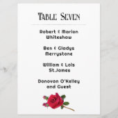 Red Rose Wedding Table Number Name List Card プログラム (正面)