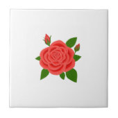 Red Rose With Buds White Ceramic Tile タイル (正面)
