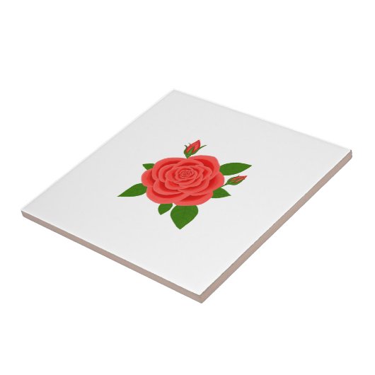 Red Rose With Buds White Ceramic Tile タイル (側面)
