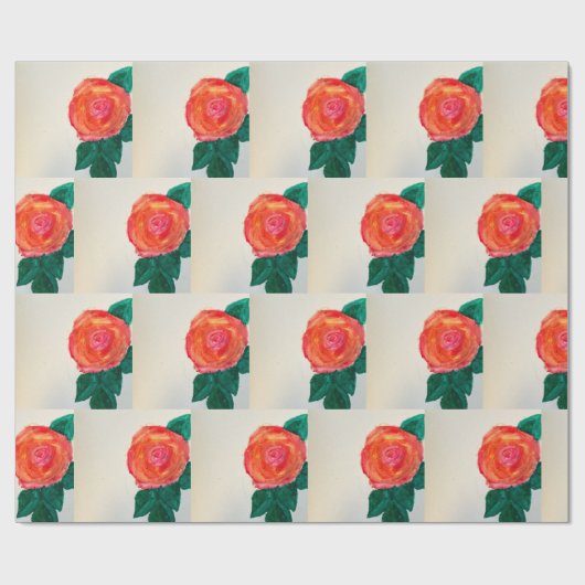 Red Rose with Green Leaves ラッピングペーパー (フラット)