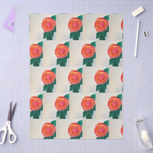 Red Rose with Green Leaves 薄葉紙 (クラフト)