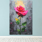 Red Rose with Stem Texture Abstract Wall Art キャンバスプリント (インサイチュ (ウッドフロア))