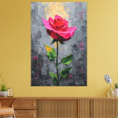 Red Rose with Stem Texture Abstract Wall Art キャンバスプリント (インサイチュ (リビング))
