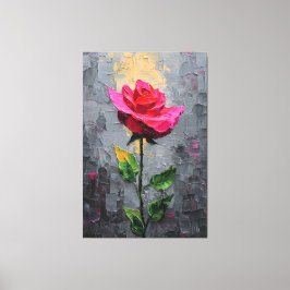 Red Rose with Stem Texture Abstract Wall Art キャンバスプリント