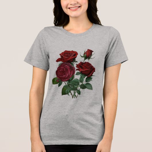 "Red Rose Women's T-Shirt – Feminine Elegance in B トライブレンドＴシャツ (正面)