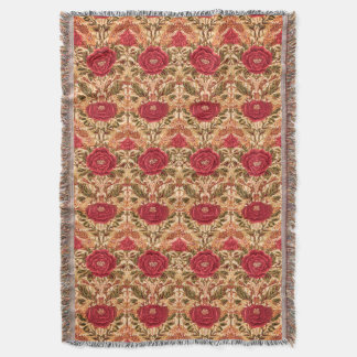 Red RoseArts and Crafts Style Throw スローブランケット