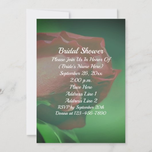 Red Rosebud Floral Bridal Shower  招待状 (正面)