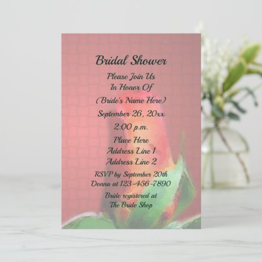 Red Rosebud Flower Bridal Shower  招待状 (スタンド正面)