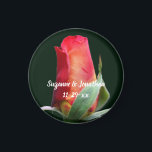 Red Rosebud Flower Personalized Wedding  マグネット<br><div class="desc">Lovely red and yellow rosebud flower photography by Susan wedding favor refrigerator magnet. Fill in your information in the template. Make more changes to text and font size, style, and color by clicking on Customize. This design is available on many products in my gallery. Please visit Smilin' Eyes Treasures to...</div>