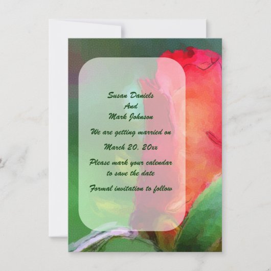 Red Rosebud Flower Wedding  セーブザデート (正面)