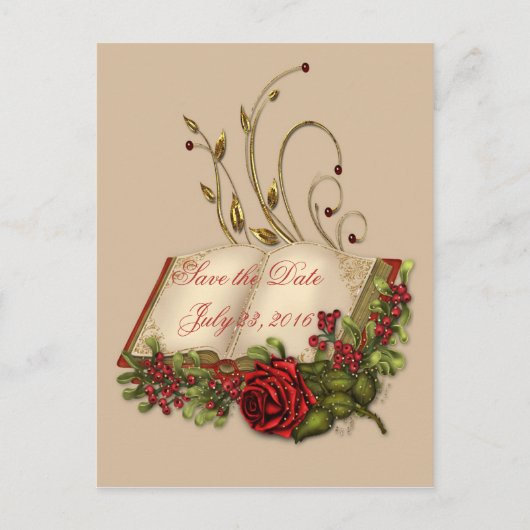 Red RosesとOpen Bibleが飾られた日付を保存 案内ポストカード (正面)