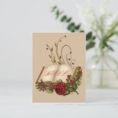 Red RosesとOpen Bible Wedding RSVP インビテーションポストカード (スタンド正面)