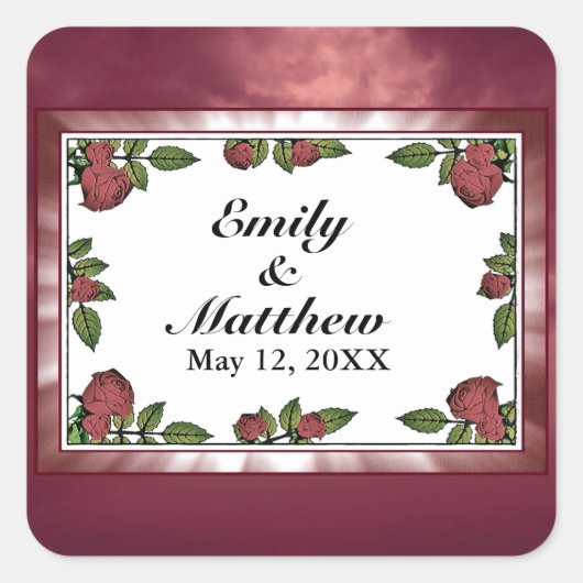 Red Rosesフレームイメージ(ライトレッドクラウド結婚付き) スクエアシール (正面)