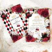 Red Rosesフローラアリスin Wonderland Quinceaenera 招待状