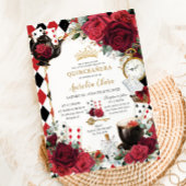 Red Rosesフローラアリスin Wonderland Quinceaenera 招待状