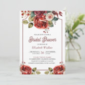 Red Rosesフローラ写真QRコードブライダルシャワー 招待状 (スタンド正面)