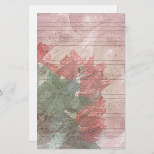 Red Rosesフローラ文房具 – オプション行 便箋 (正面/裏面)