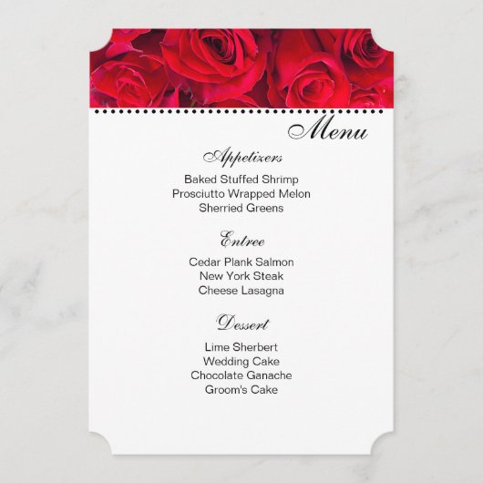 Red Rosesメニューカード メニュー (正面)