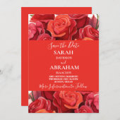 Red Roses日付を保存 招待状 (正面/裏面)