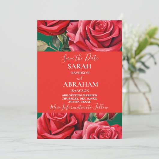 Red Roses日付を保存 招待状 (スタンド正面)