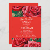 Red Roses日付を保存 招待状 (正面/裏面)