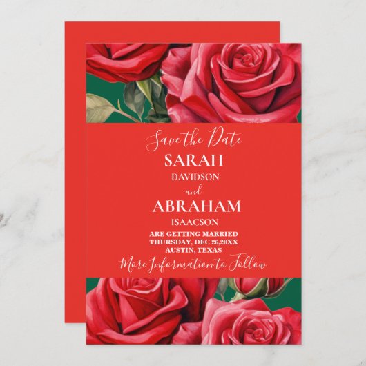 Red Roses日付を保存 招待状 (正面/裏面)