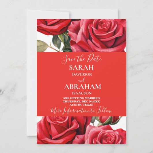 Red Roses日付を保存 招待状 (正面)