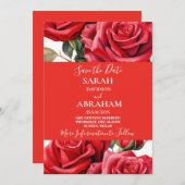 Red Roses日付を保存 招待状 (正面/裏面)