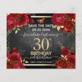 Red Roses 30th Birthday Save the Date Budget (正面)