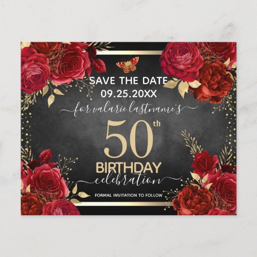 Red Roses 50th誕生日Save the Date Budget (正面)
