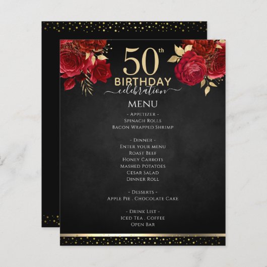 Red Roses 50th Birthday Celebration Menu (正面/裏面)