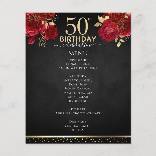 Red Roses 50th Birthday Celebration Menu (正面)