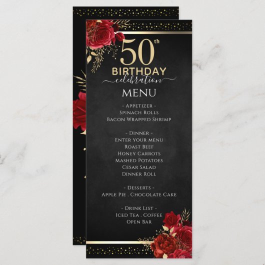 Red Roses 50th Birthday Celebration Menu メニュー (正面/裏面)