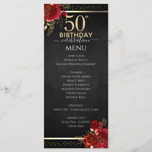 Red Roses 50th Birthday Celebration Menu メニュー (正面)