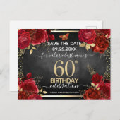 Red Roses 60th誕生日日付はがきを保存 ポストカード (正面/裏面)
