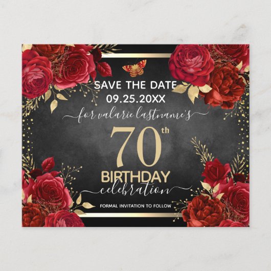 Red Roses 70th誕生日Save the Date Budget (正面)