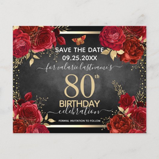 Red Roses 80th誕生日Save the Date Budget (正面)