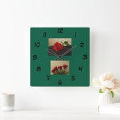 Red Roses Acrylic Wall Clock スクエア壁時計 (ホーム)