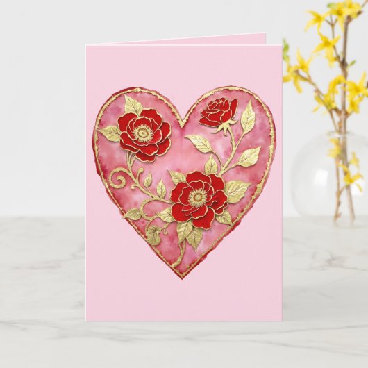 Red Roses and Gold Anniversary Valentine's Day カード (黄色い花)