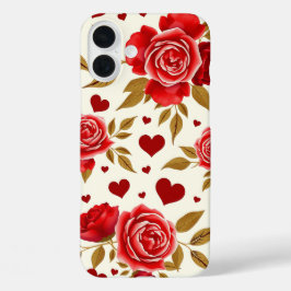 Red Roses and Gold Leaves iPhone 16 Plusケース