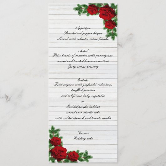 Red Roses And Pine Branch Christmas Wedding Menu メニュー (正面)