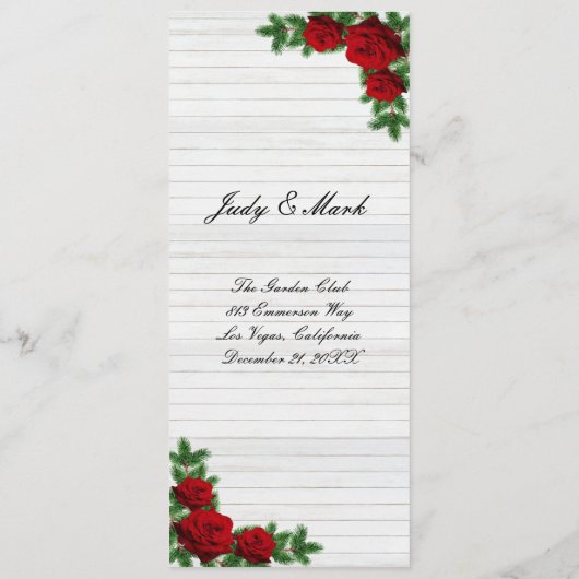 Red Roses And Pine Branch Christmas Wedding Menu メニュー (裏面)
