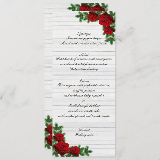 Red Roses And Pine Branch Christmas Wedding Menu メニュー (正面/裏面)