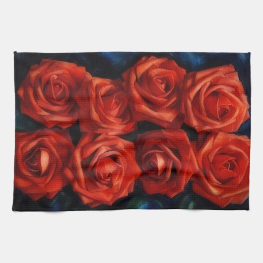 Red Roses Art Kitchen Towel キッチンタオル (横)