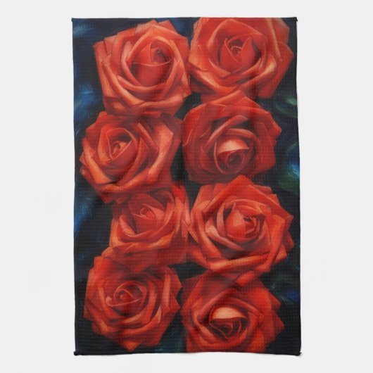 Red Roses Art Kitchen Towel キッチンタオル (縦)