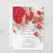 Red Roses & Babys Breath Elegant Floral Bridal 招待状 (正面)
