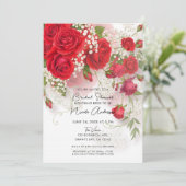 Red Roses & Babys Breath Elegant Floral Bridal 招待状 (スタンド正面)