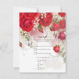 Red Roses & Babys Breath Elegant Floral R.S.V.P. 招待状