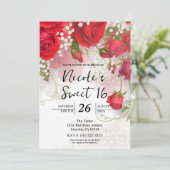 Red Roses & Babys Breath Elegant Floral Sweet 16 招待状 (スタンド正面)